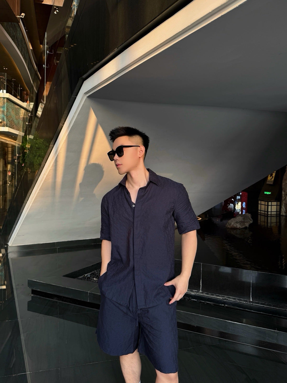 Navy Cotton Plain Short-Sleeve - Men's