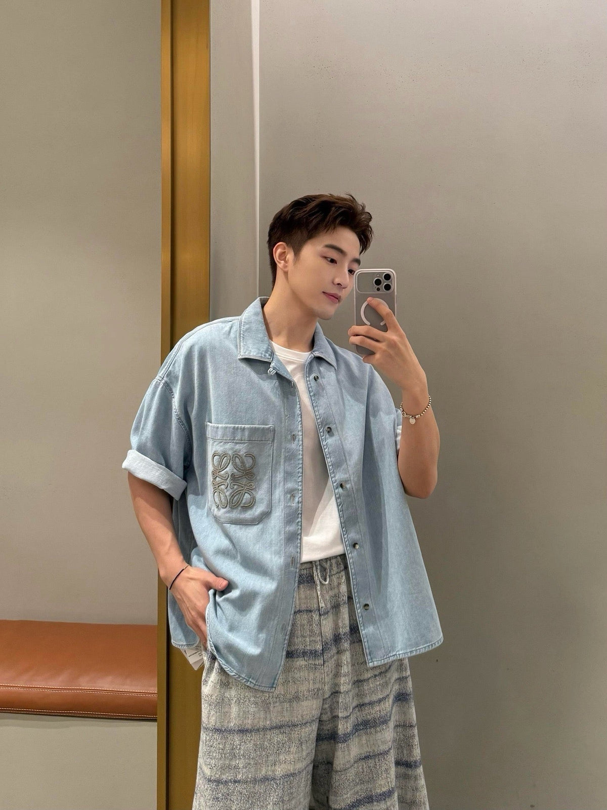 Blue Denim Pocket Short-Sleeve - Women's