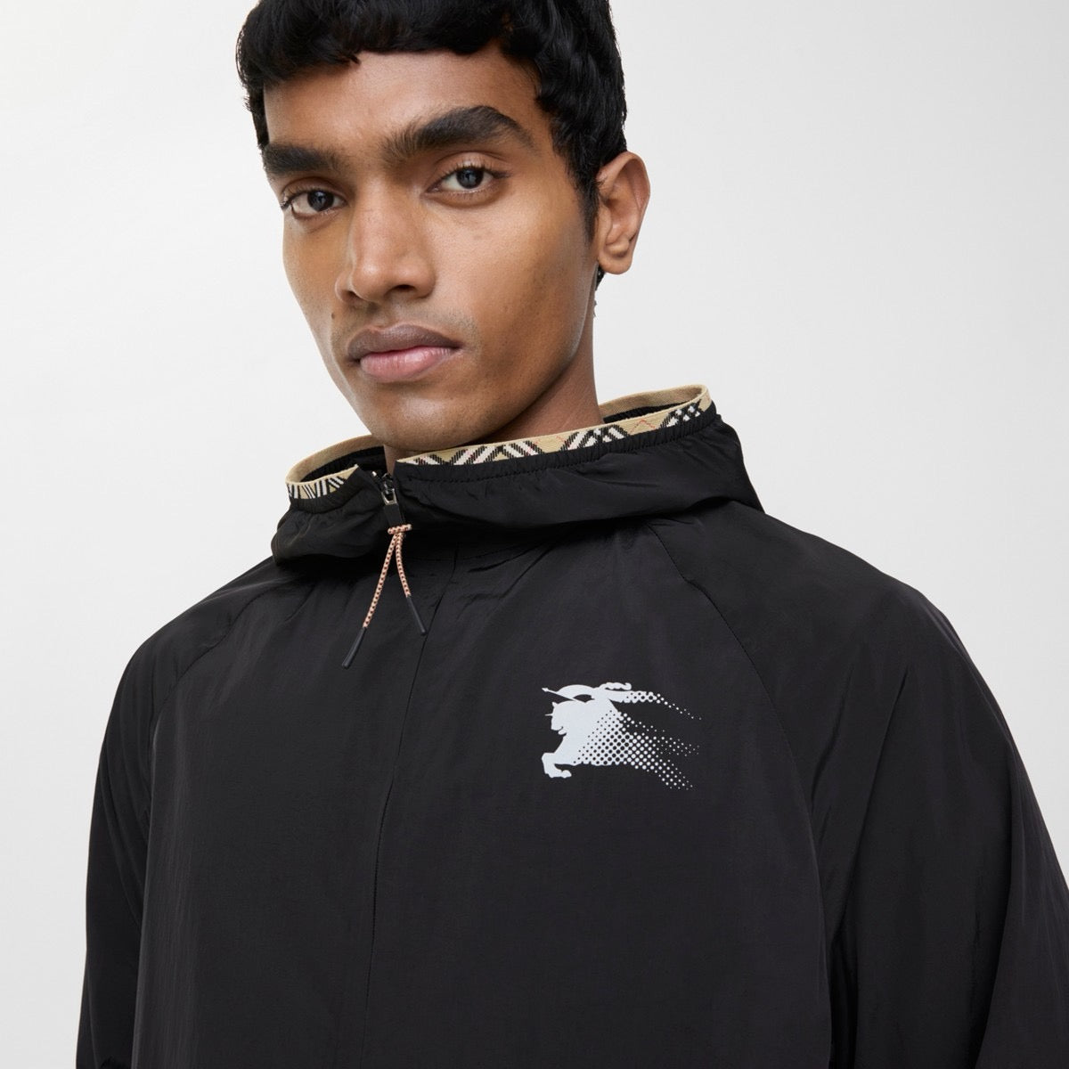 Navy Nylon Logo Hooded - Men's