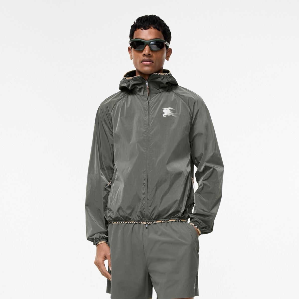 Navy Nylon Logo Hooded - Men's