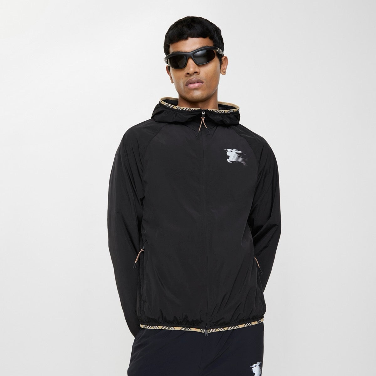 Navy Nylon Logo Hooded - Men's