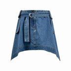 Blue Denim Belted Mini Skirt - Women's