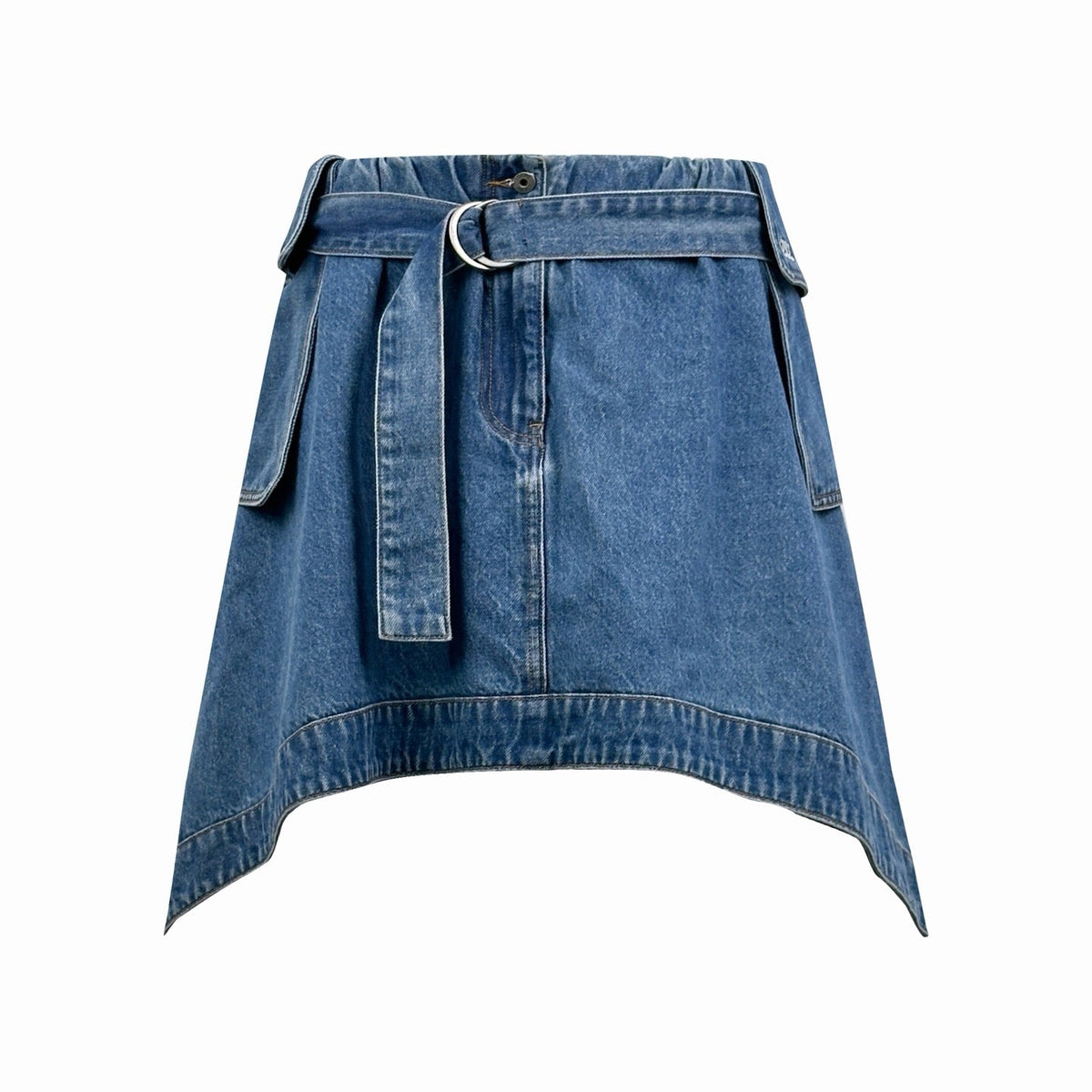Blue Denim Belted Mini Skirt - Women's