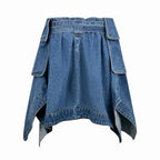 Blue Denim Belted Mini Skirt - Women's