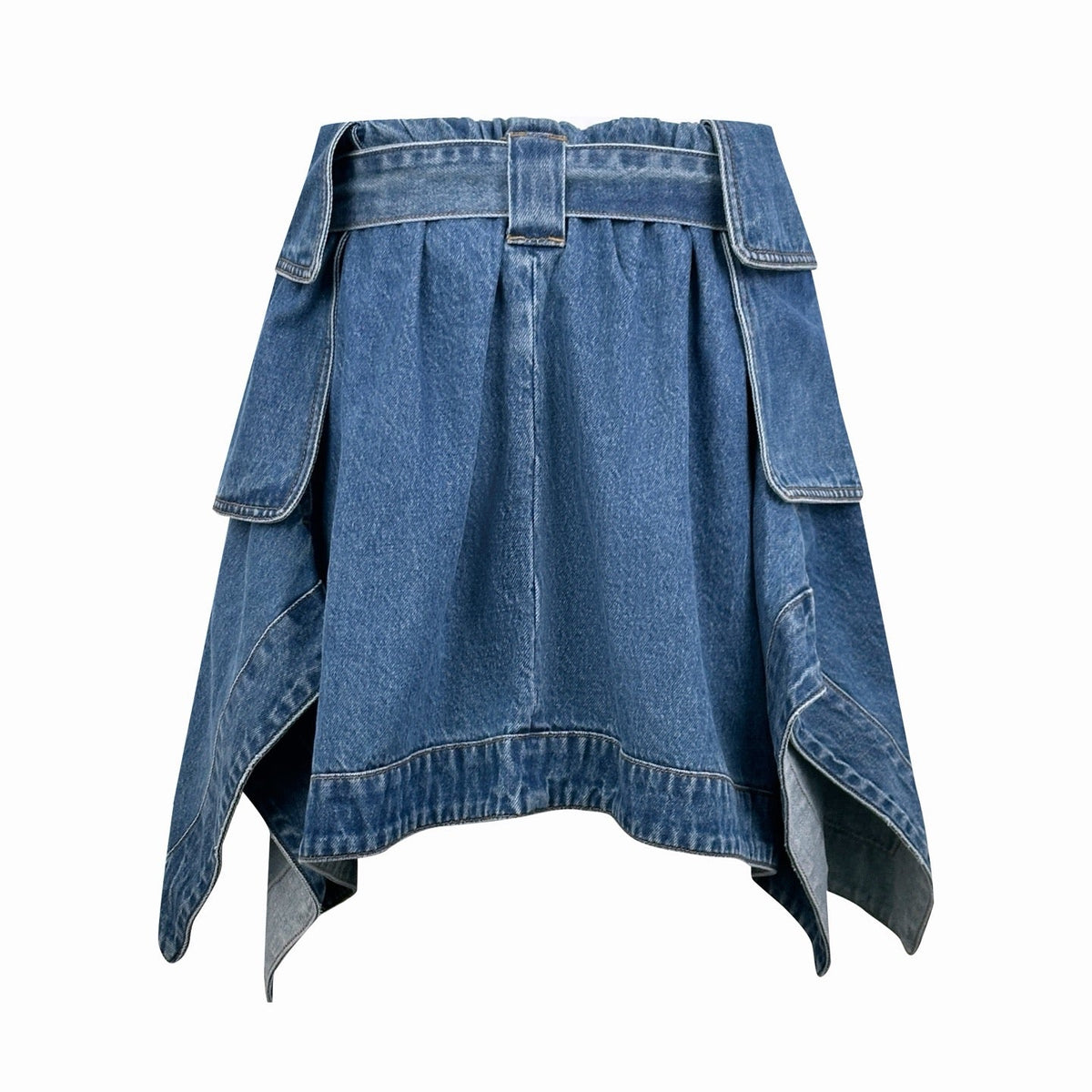 Blue Denim Belted Mini Skirt - Women's