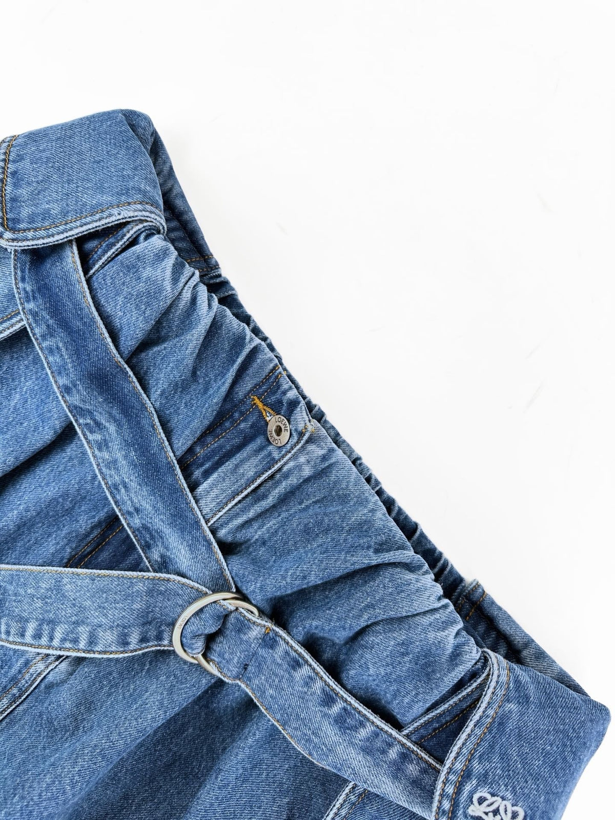 Blue Denim Belted Mini Skirt - Women's
