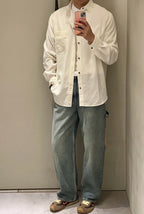 Cream Cotton Embossed Long-Sleeve - Women's