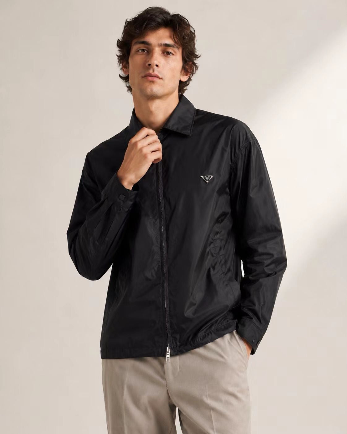Grey Nylon Plain Shirt Jacket - Men's