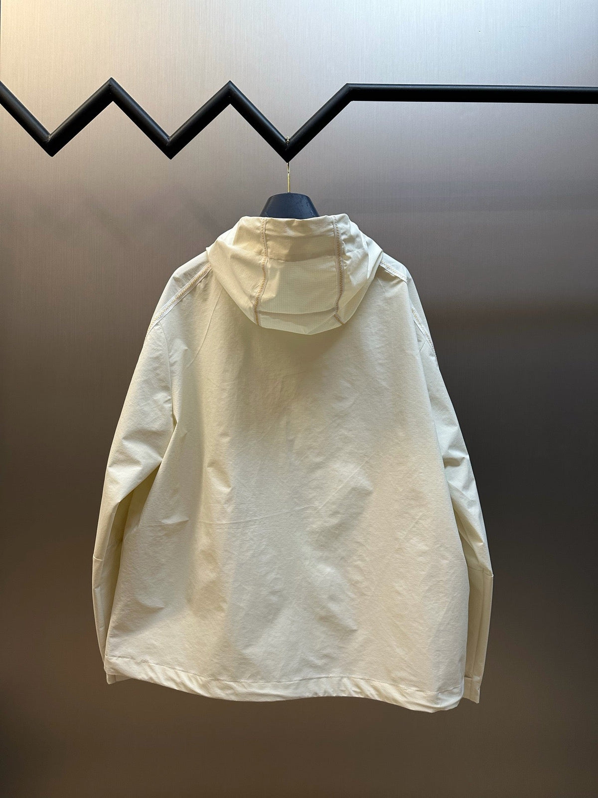 Cream Nylon Plain Hooded - Men's