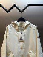 Cream Nylon Plain Hooded - Men's