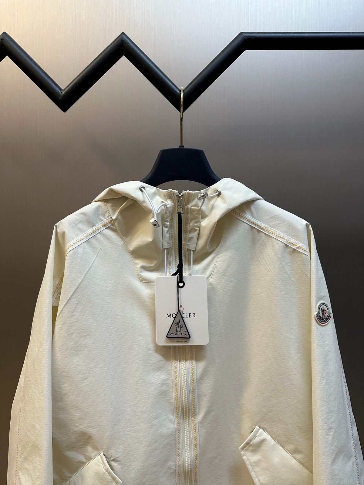 Cream Nylon Plain Hooded - Men's