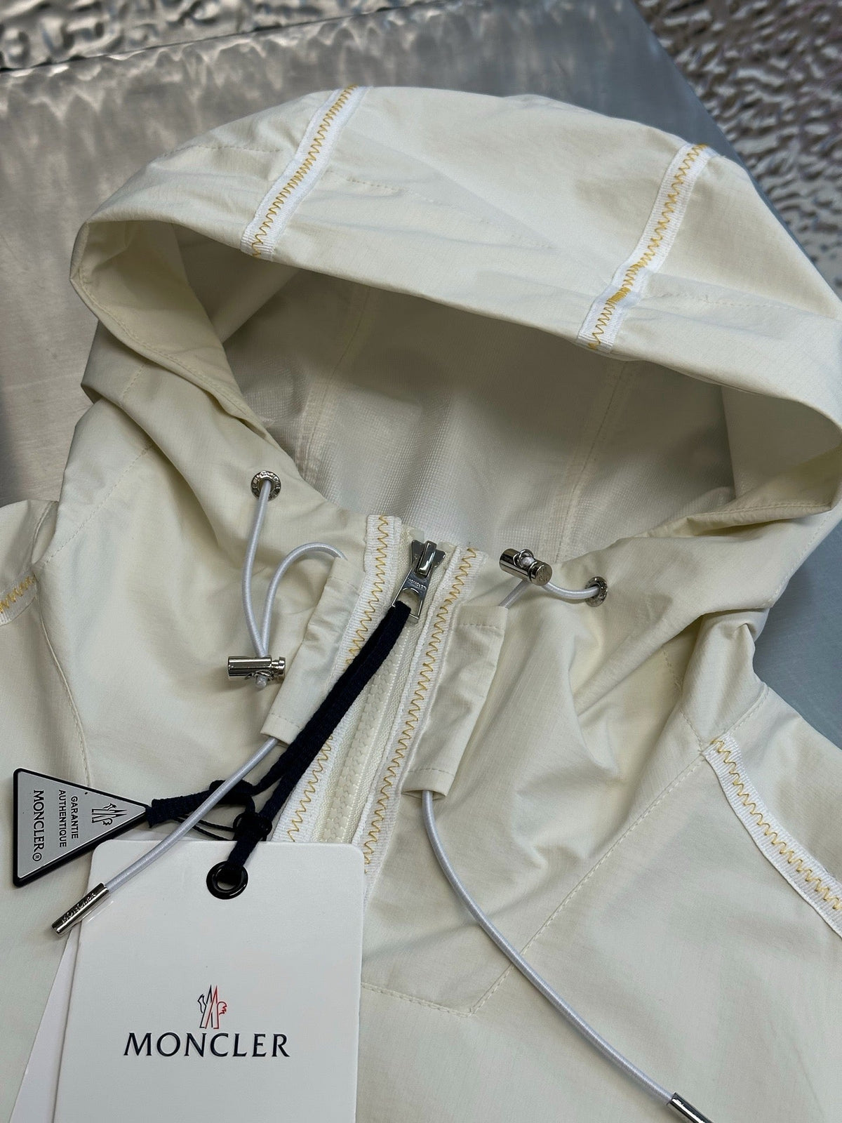 Cream Nylon Plain Hooded - Men's