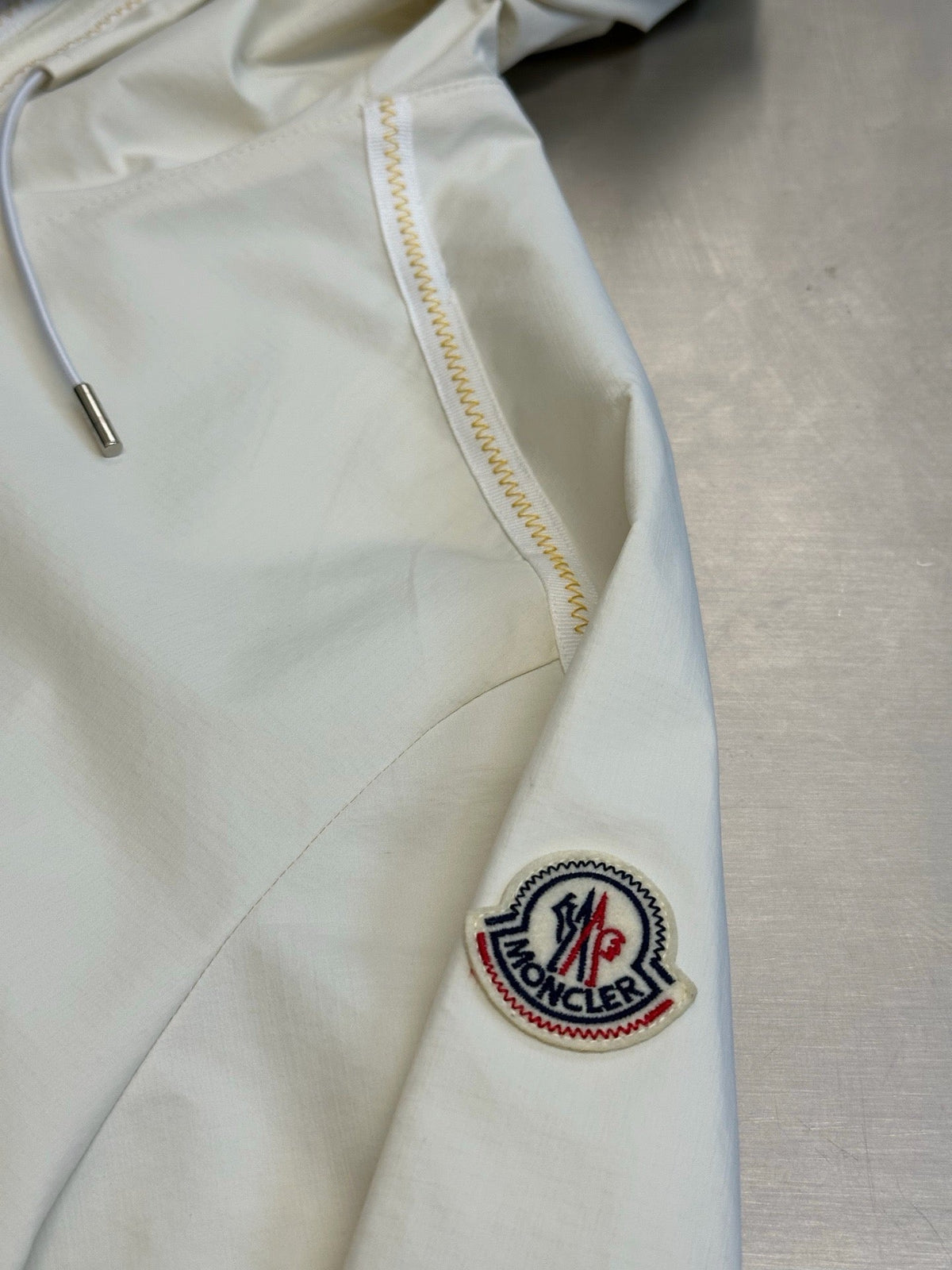 Cream Nylon Plain Hooded - Men's