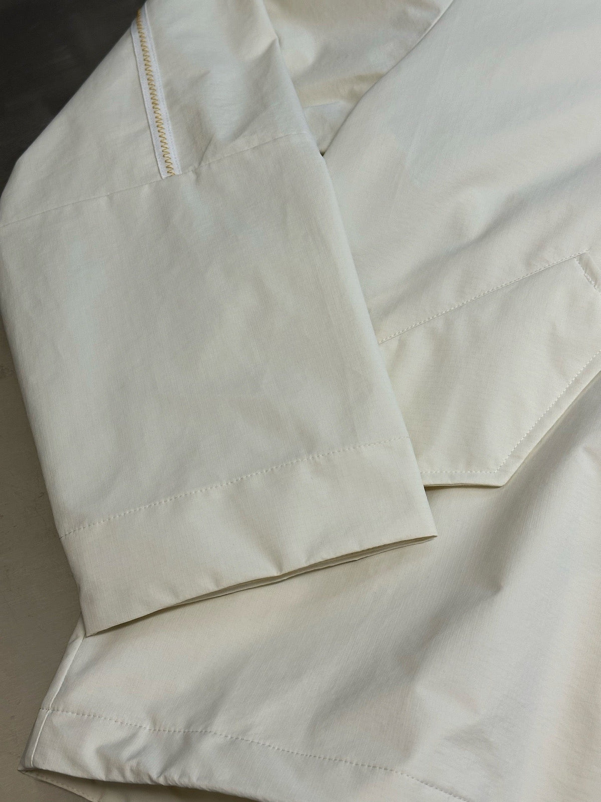 Cream Nylon Plain Hooded - Men's