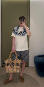 Blue Cotton Check Drawstring - Men's