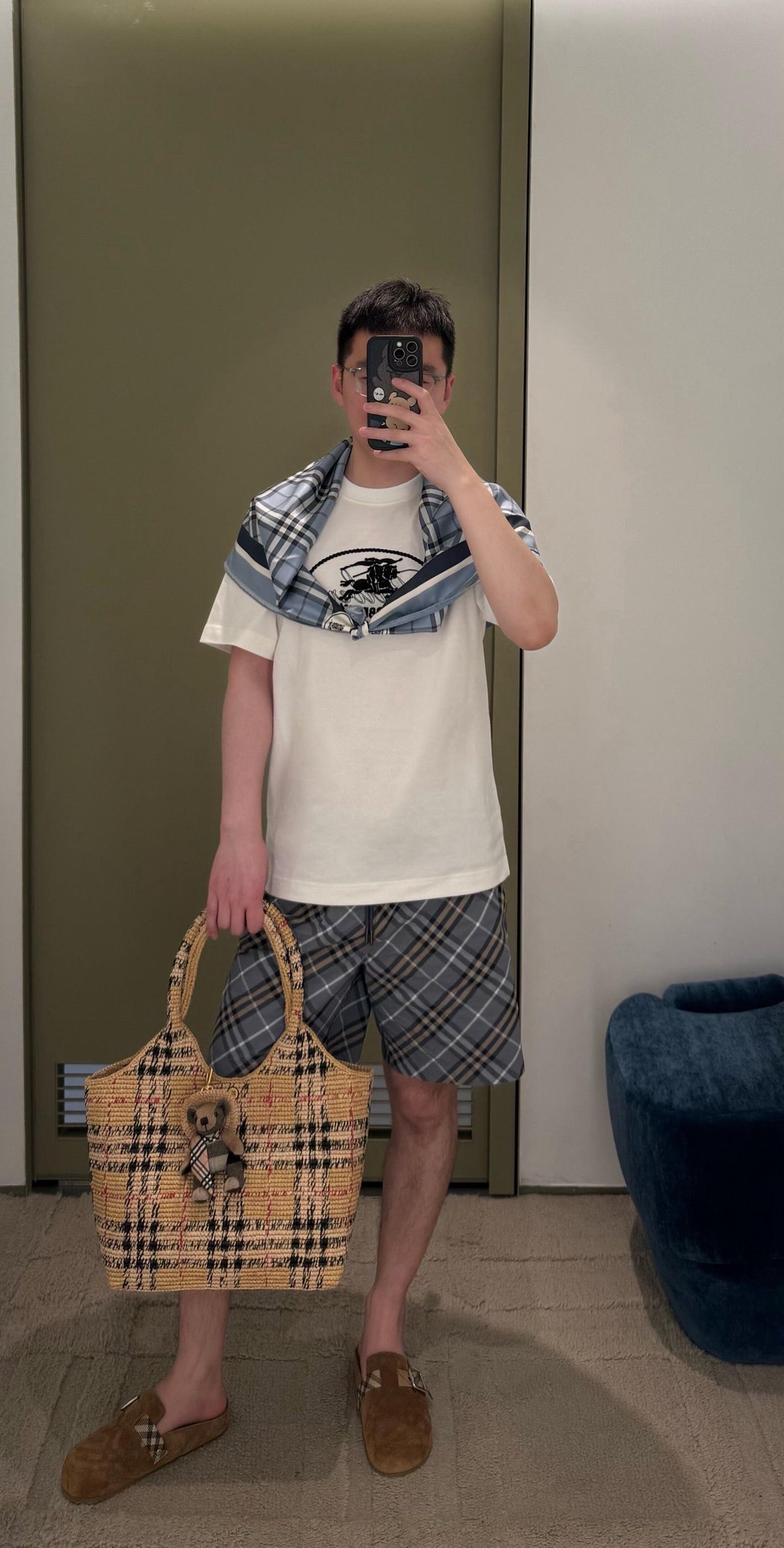 Blue Cotton Check Drawstring - Men's