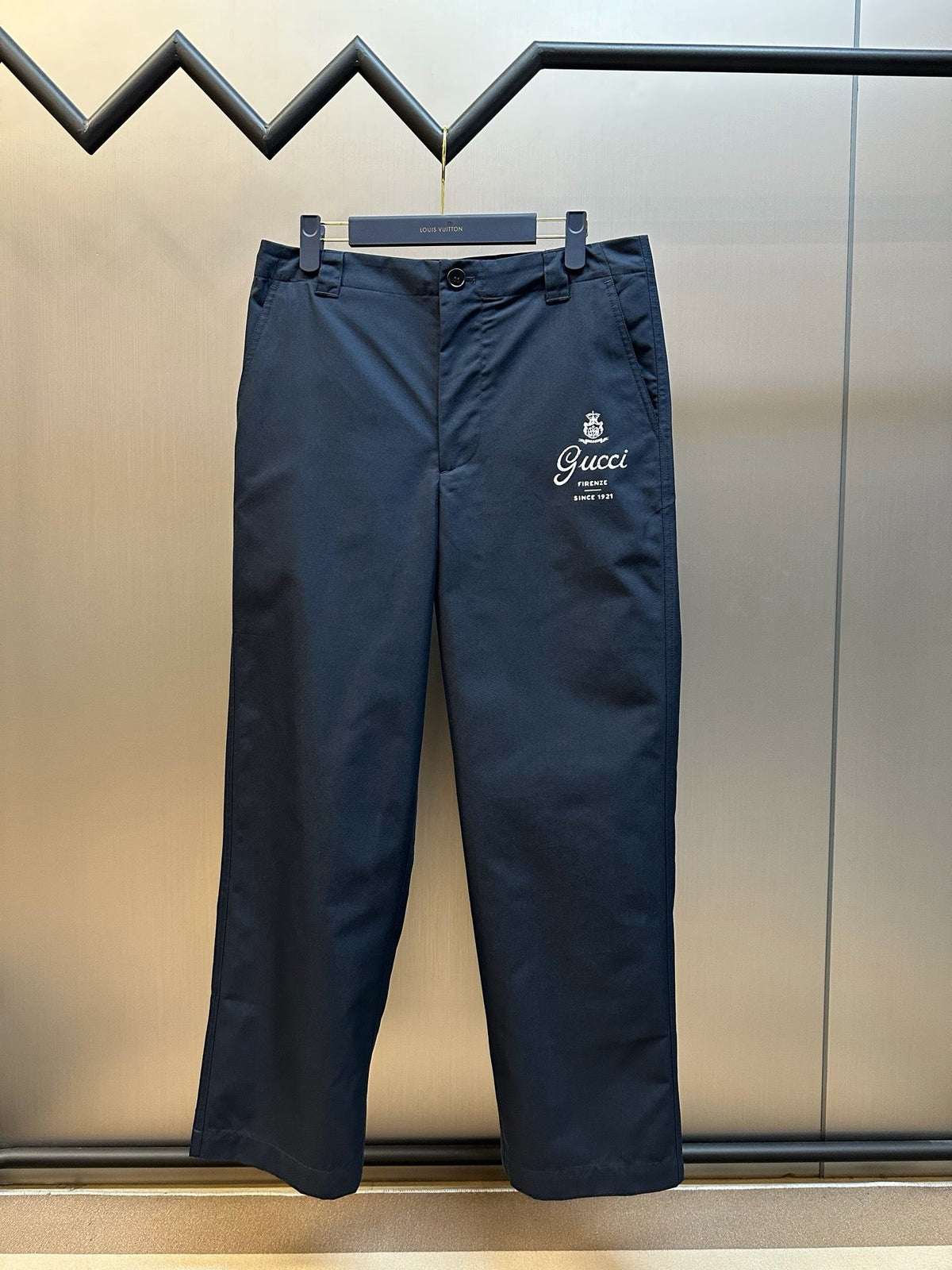 Navy Cotton Embroidered Straight - Men's
