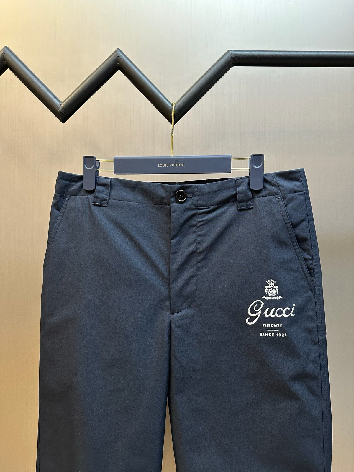 Navy Cotton Embroidered Straight - Men's