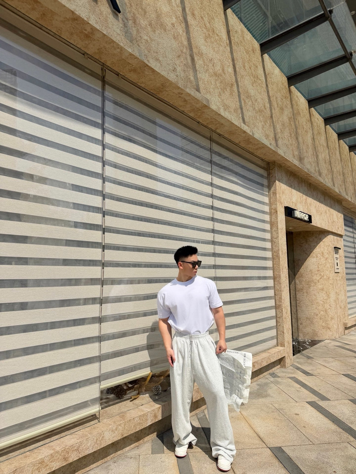 Grey Cotton Elasticated Wide-Leg - Men's