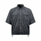 Black Nylon Short-Sleeve Shirt Jacket - Men's