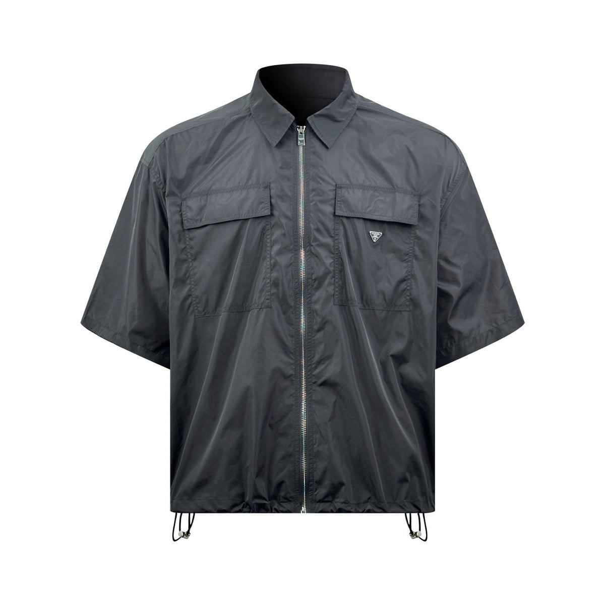 Black Nylon Short-Sleeve Shirt Jacket - Men's
