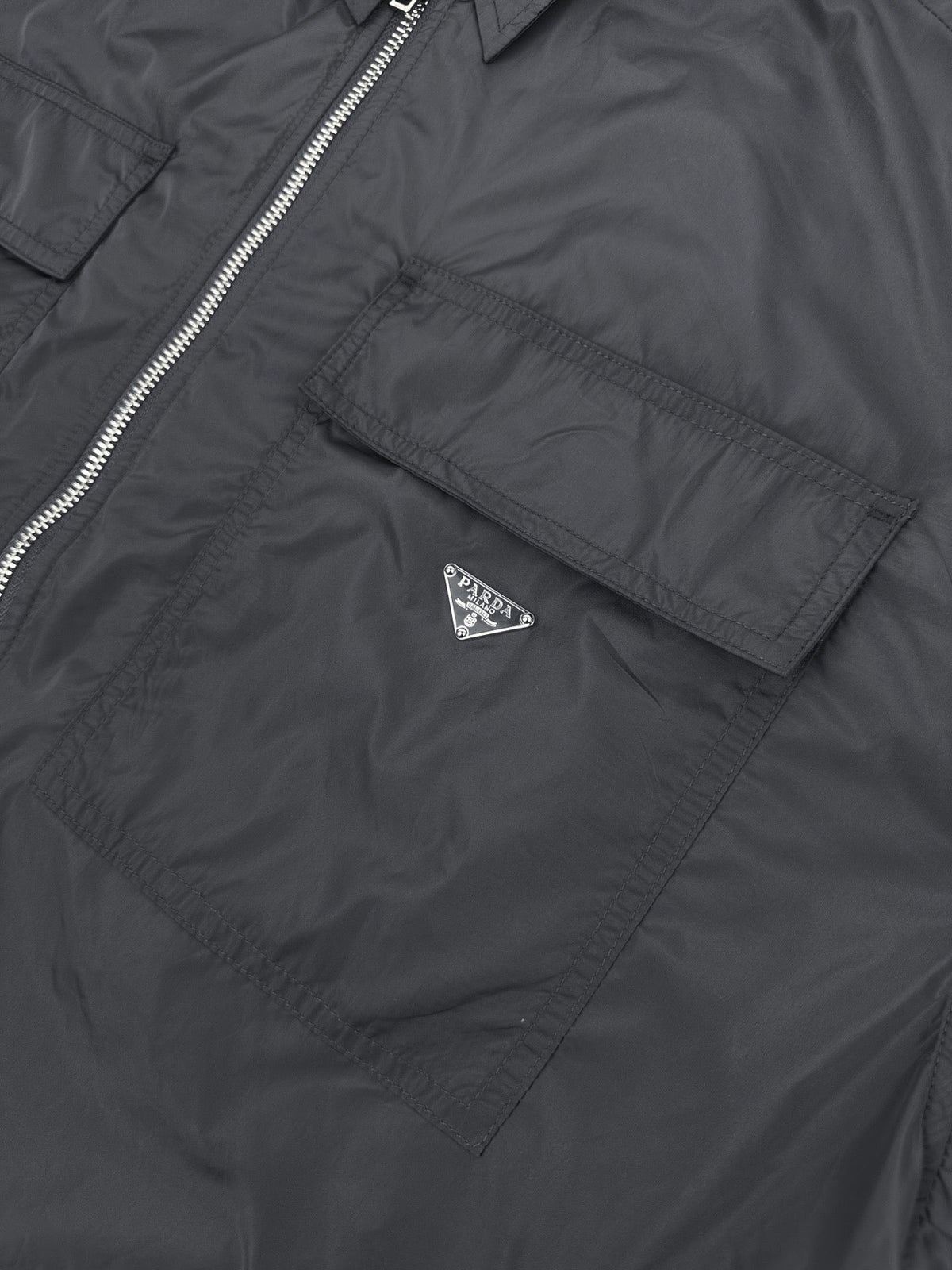 Black Nylon Short-Sleeve Shirt Jacket - Men's