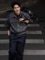 Black Nylon Short-Sleeve Shirt Jacket - Men's