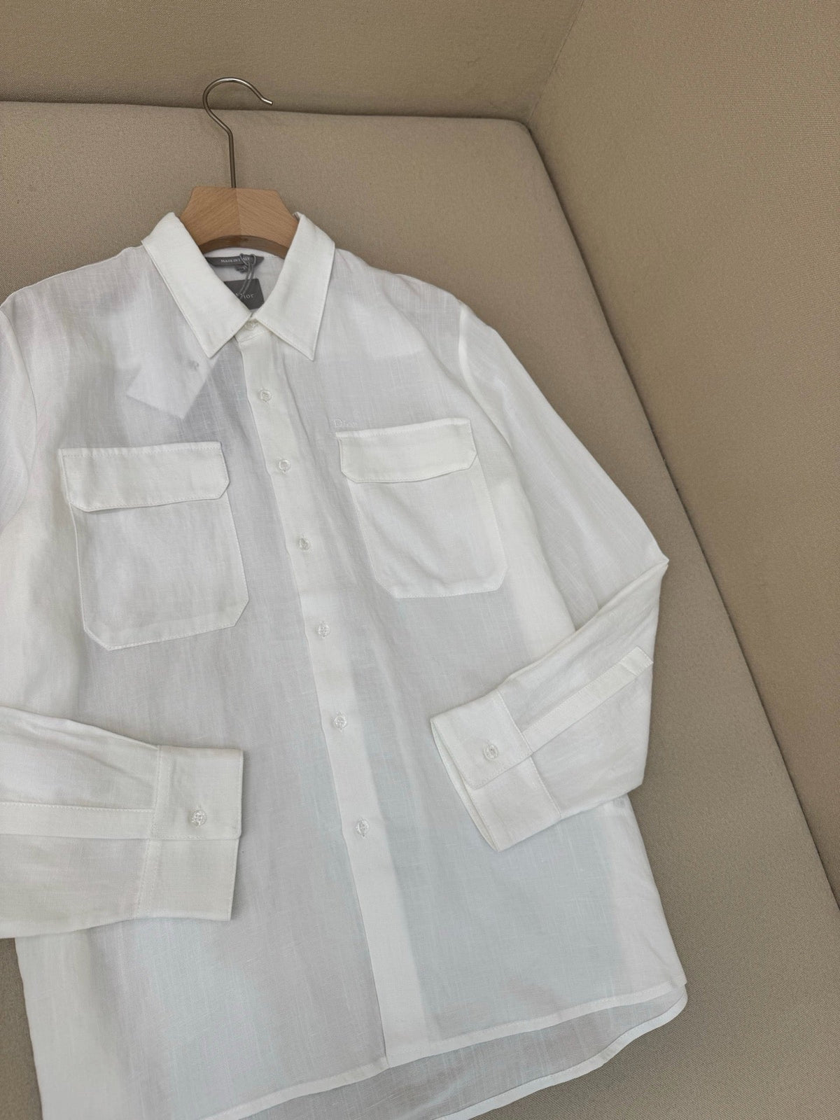 White Cotton Twin Pocket Long-Sleeve - Men's