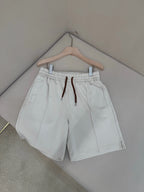 Cream Cotton Pleated Drawstring - Men's