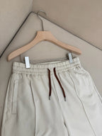 Cream Cotton Pleated Drawstring - Men's