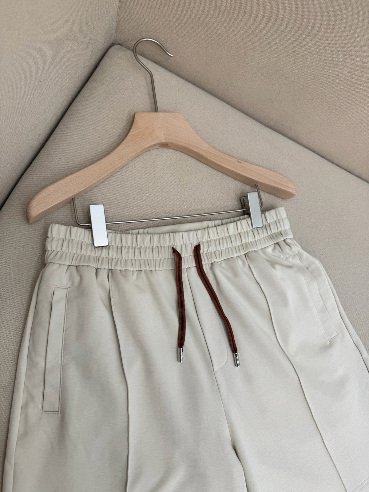 Cream Cotton Pleated Drawstring - Men's