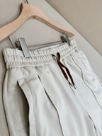 Cream Cotton Pleated Drawstring - Men's