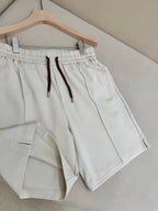 Cream Cotton Pleated Drawstring - Men's