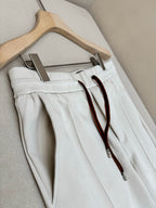 Cream Cotton Drawstring Wide-Leg - Men's