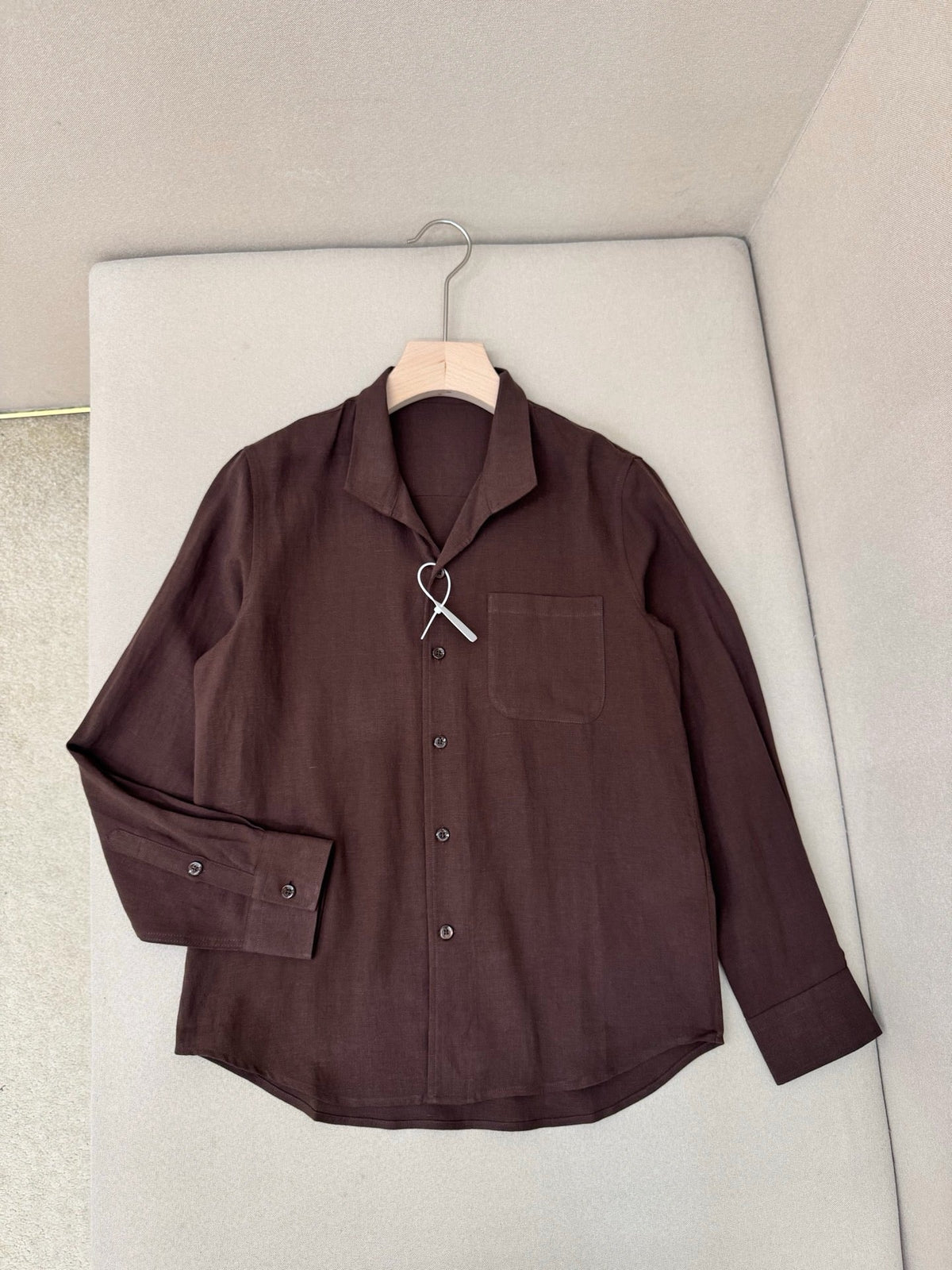 Brown Cotton Camp Collar Long-Sleeve - Men's