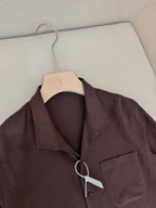 Brown Cotton Camp Collar Long-Sleeve - Men's