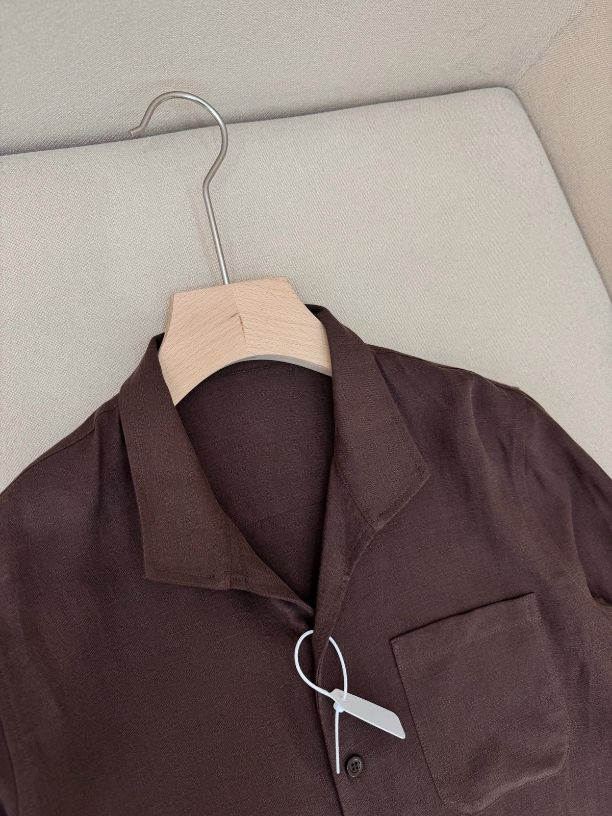 Brown Cotton Camp Collar Long-Sleeve - Men's