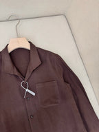 Brown Cotton Camp Collar Long-Sleeve - Men's
