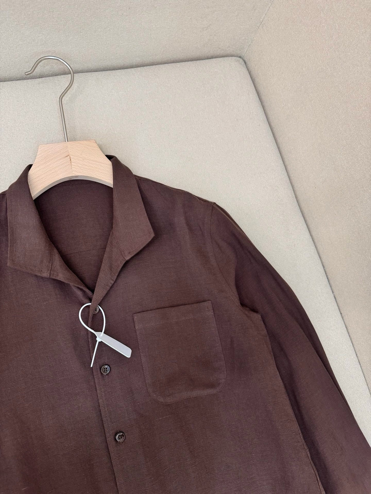 Brown Cotton Camp Collar Long-Sleeve - Men's