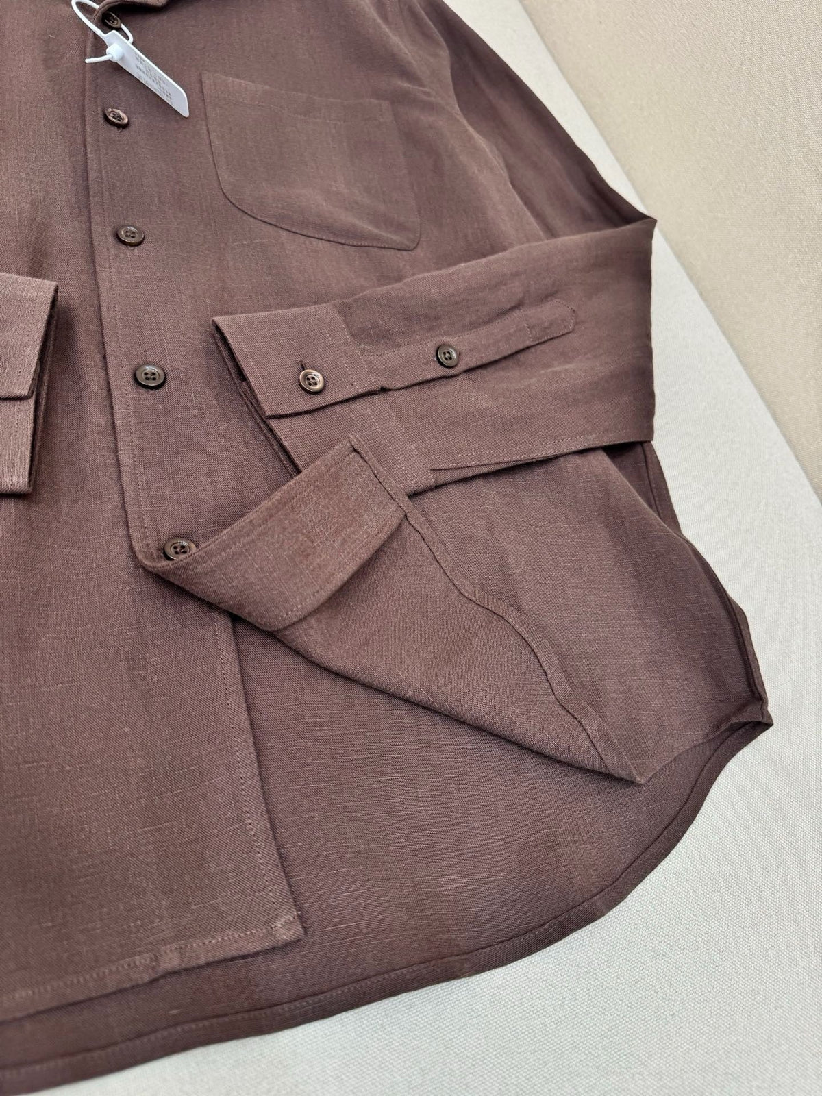 Brown Cotton Camp Collar Long-Sleeve - Men's