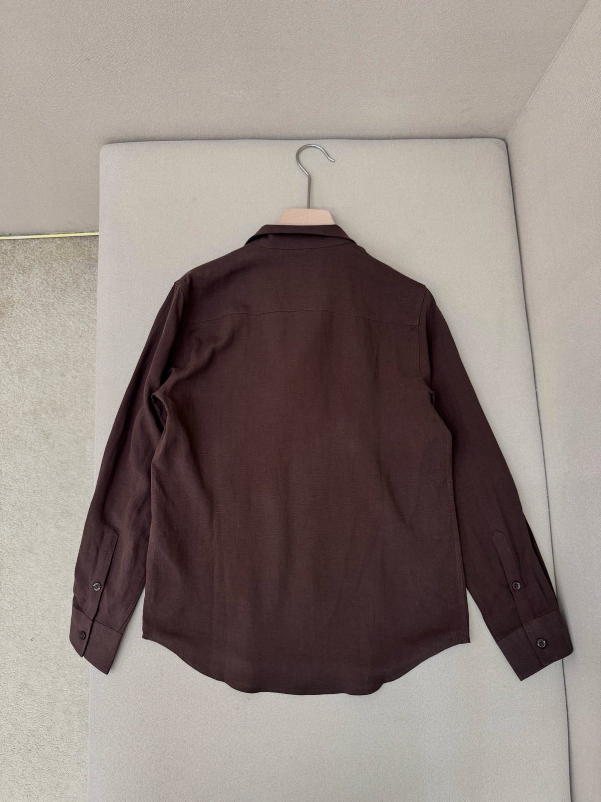 Brown Cotton Camp Collar Long-Sleeve - Men's