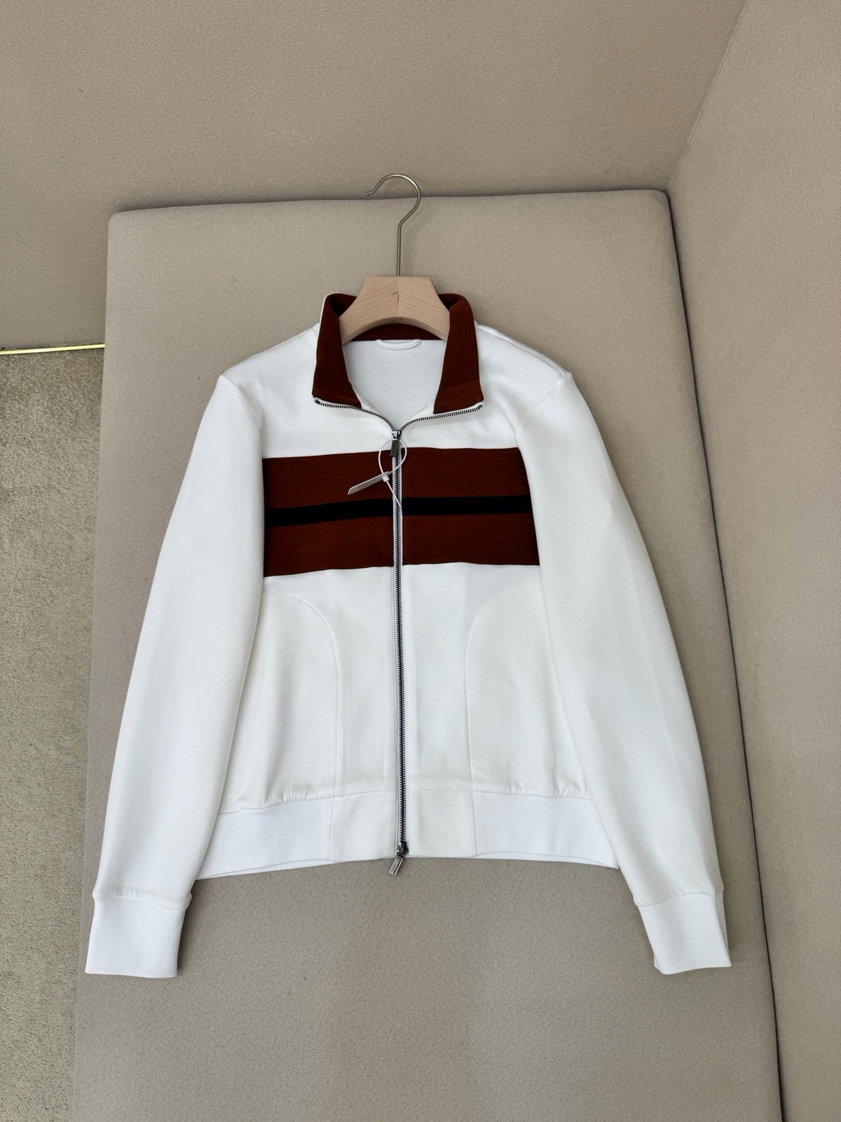 Cream Knit Contrast Panel Blouson - Men's