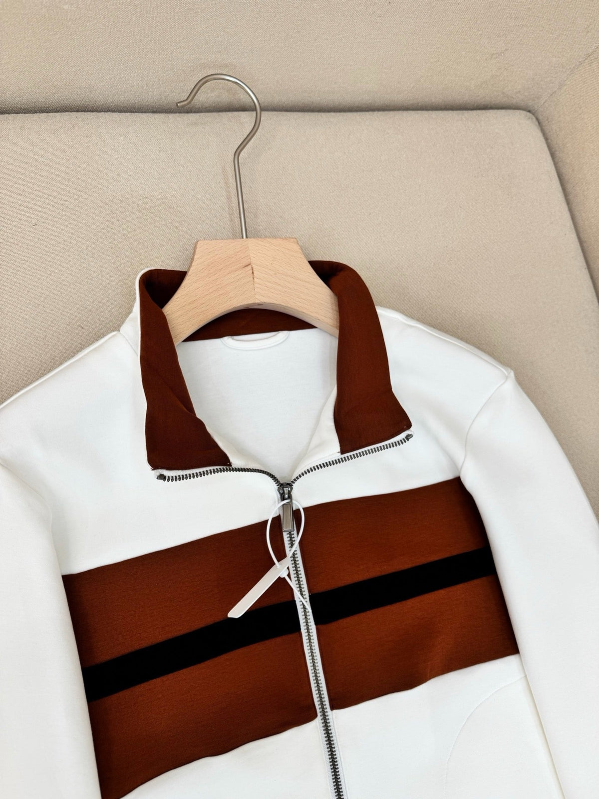 Cream Knit Contrast Panel Blouson - Men's