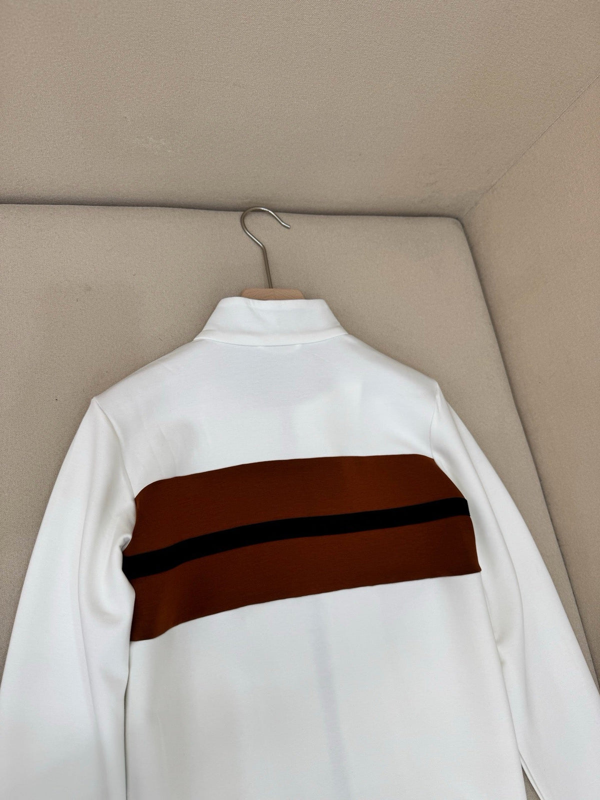 Cream Knit Contrast Panel Blouson - Men's