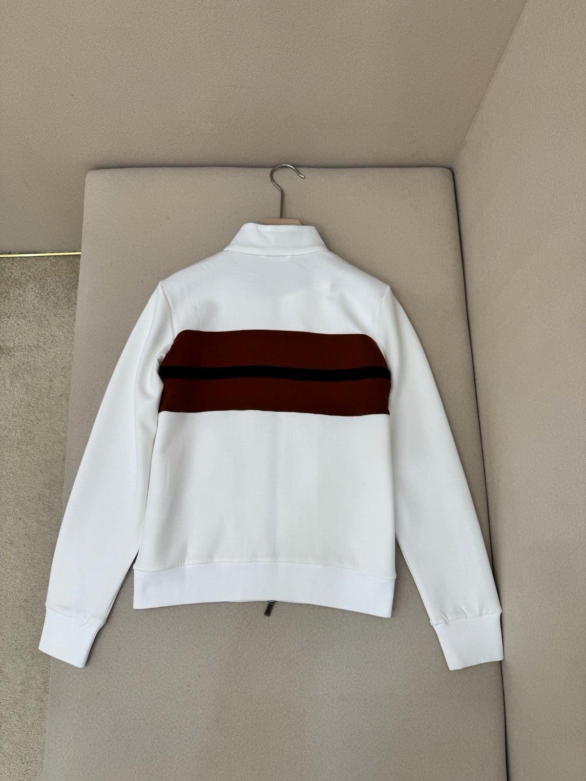 Cream Knit Contrast Panel Blouson - Men's