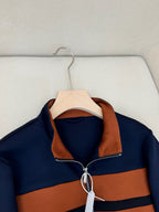 Cream Knit Contrast Panel Blouson - Men's