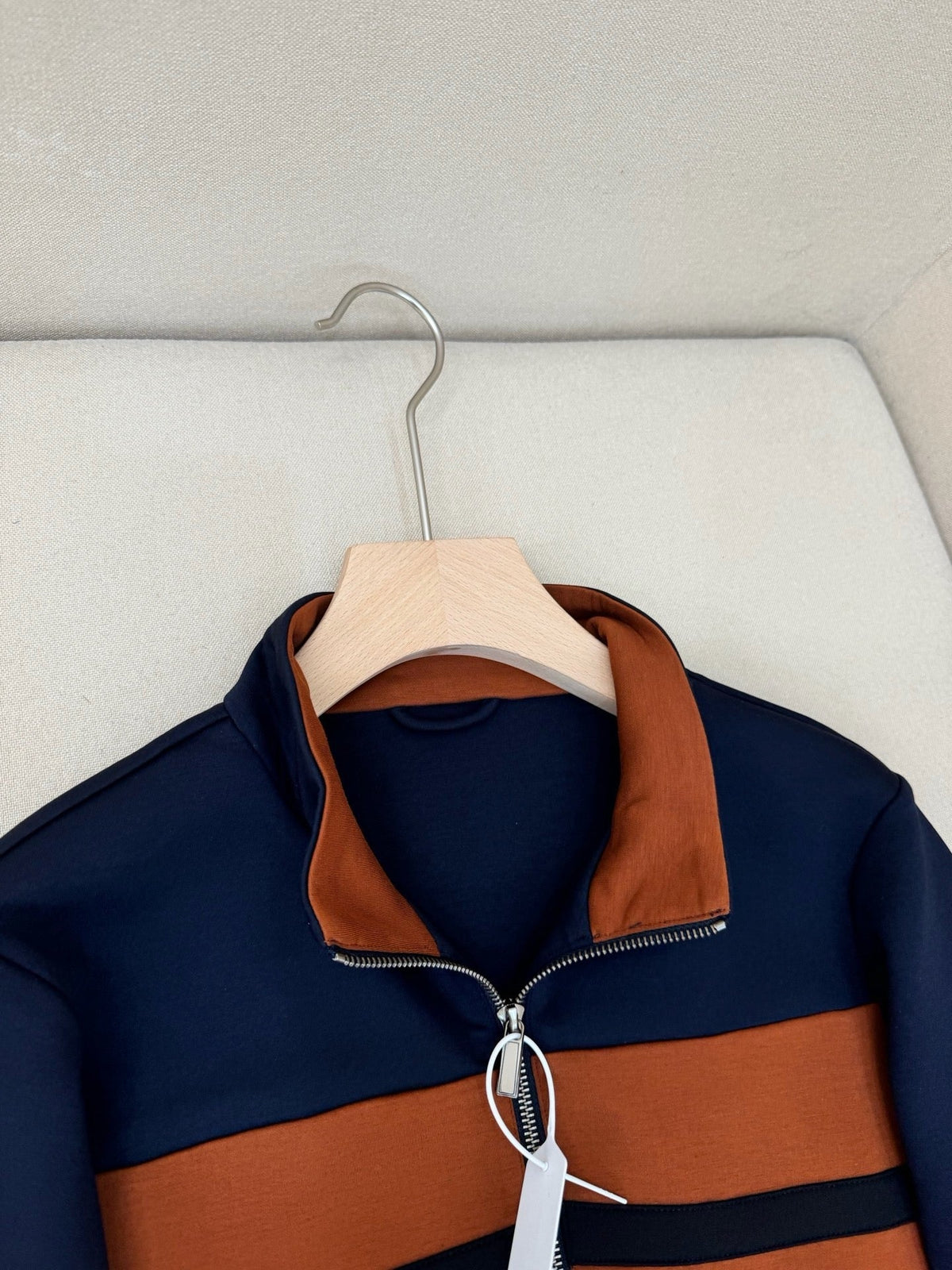 Cream Knit Contrast Panel Blouson - Men's