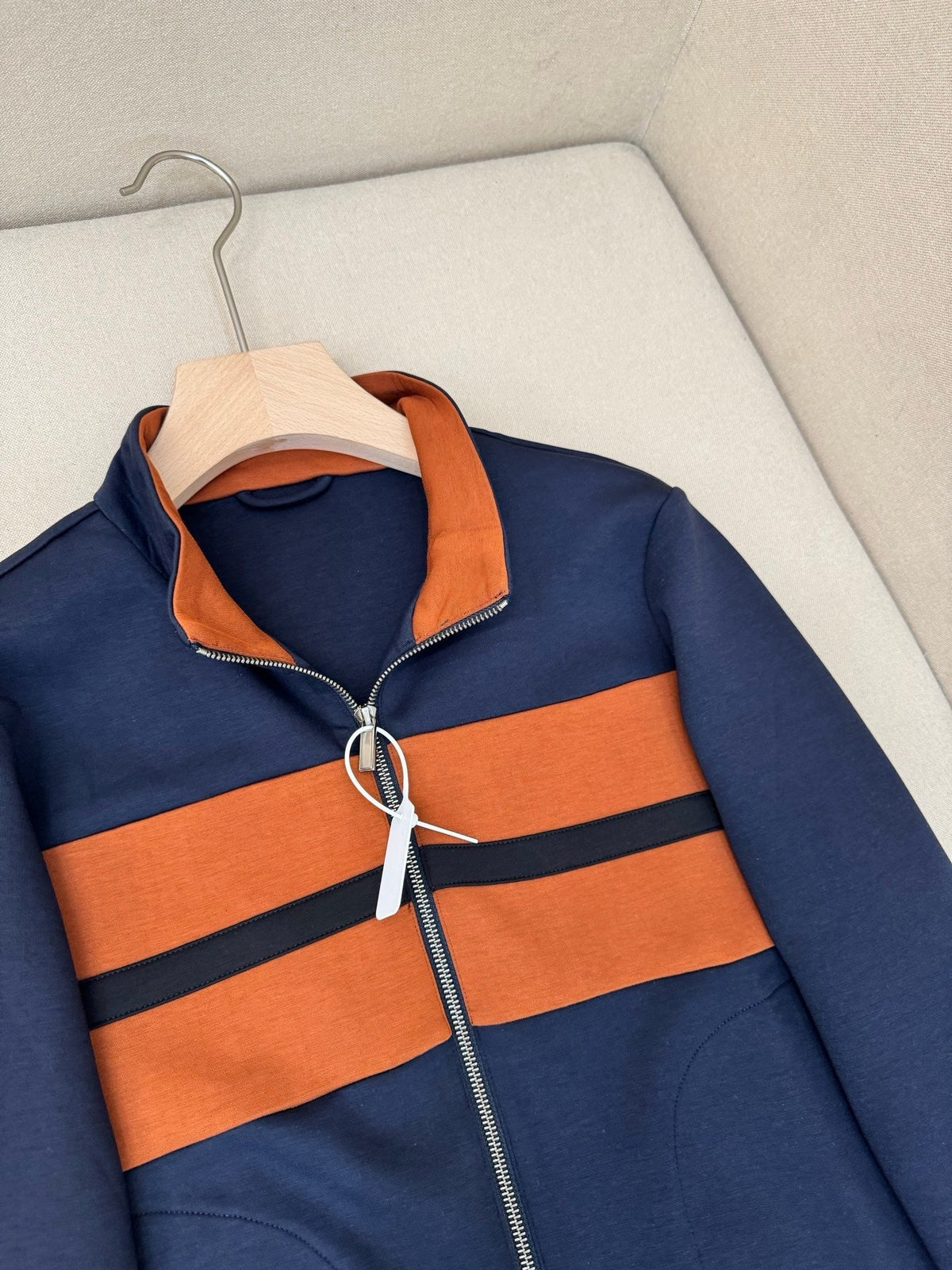Cream Knit Contrast Panel Blouson - Men's