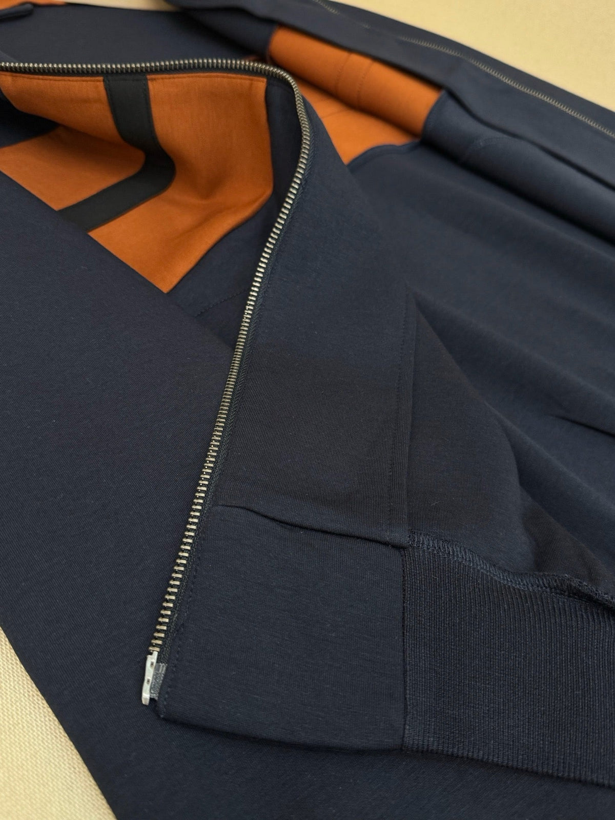 Cream Knit Contrast Panel Blouson - Men's