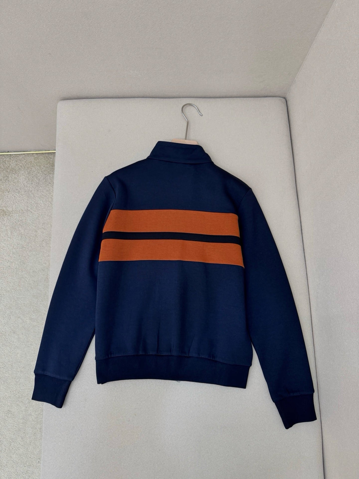 Cream Knit Contrast Panel Blouson - Men's